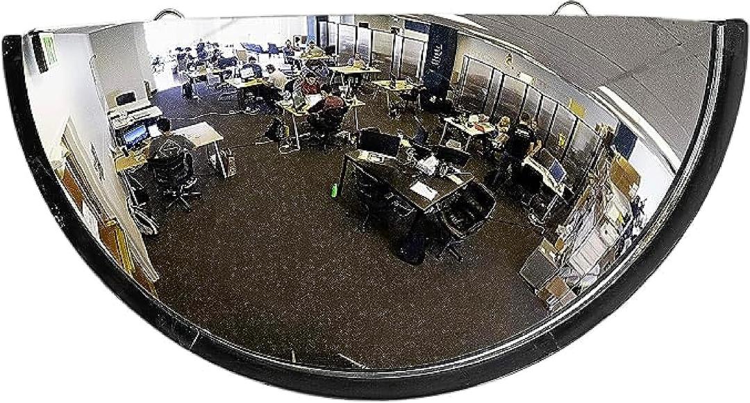 18 Acrylic Bubble Half Dome Mirror with Black Rim, Round Indoor Security Mirror for Driveway Safety Spots, Outdoor Warehouse Side View, Circular Wall Mirror for Office Use - Vision Metalizers (DPB1812)
