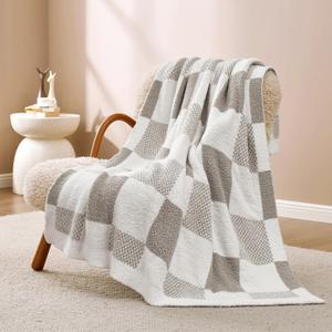 Snuggle Sac Checkered Blanket, Grey Throw Blanket for Couch Checker Microfiber Fluffy Warm Fuzzy Cozy Soft Throw Blanket Reversible Checkerered Blankets for Sofa, Chair, Bed, 50x60 inches