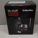 Mueller 12-Cup Drip Coffee Maker - Borosilicate Carafe, Auto-Off, Reusable Filter, Anti-Drip, Keep-Warm Function, Clear Water Level Window Coffee Machine, Kitchen Essentials & Accessories (Black)