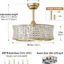 Gold Fandelier Ceiling Fans with Lights, 20 Inch Crystal Caged Ceiling Fan with Light and Remote, Semi Flush Mount Modern Farmhouse Chandelier Fan for Bedroom, Kitchen, Living Room, Small
