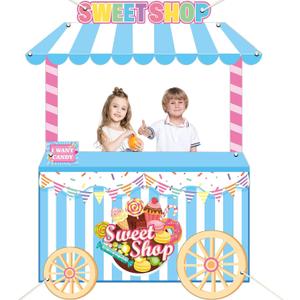 Sweet Shop Shaped Photo Prop Candy Theme Birthday Party Decor 60 x 48inch Fabric Sweet Photo Booth Frame Hanging Backdrop Banner Candy Shop Background Girl's Candy Party Favor Party Supplies