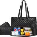 Keyli 3PCS Sets Lunch Tote bag for Women,15.6 Inch Laptop Work Bag with Insulated Lunch Box Compartment Computer Handbag (1.0-black)