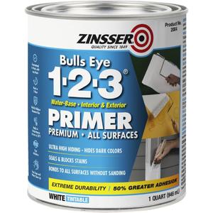 Rust-Oleum ZINSSER 1 qt 02004 White, Bulls Eye 1-2-3 Water-Based Stain Blocking Primer/Sealer (32 Fl Oz (Pack of 1), White)