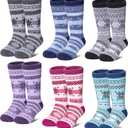 LANLEO Kids Wool Socks For Toddlers Boys Girls Hiking Winter Warm Cozy Thick Heavy Thermal Crew Boot Socks 6 Pairs (8-12 Years, Snowflake)