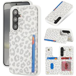 iCoverCase Compatible with Samsung Galaxy S24 Case with Card Holder, S24 Wallet Case for Women Men [RFID Blocking] PU Leather Protective Phone Case for S24 5G (Gray Leopard)