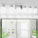 38" Bathroom Vanity Light, 6-Light Nickel Vanity Lights for Bathroom, Wall Sconce Lighting with Milky White Glass Shade, Wall Lights,Bath Vintage Wall Mounted Lamps for Mirror Bedroom