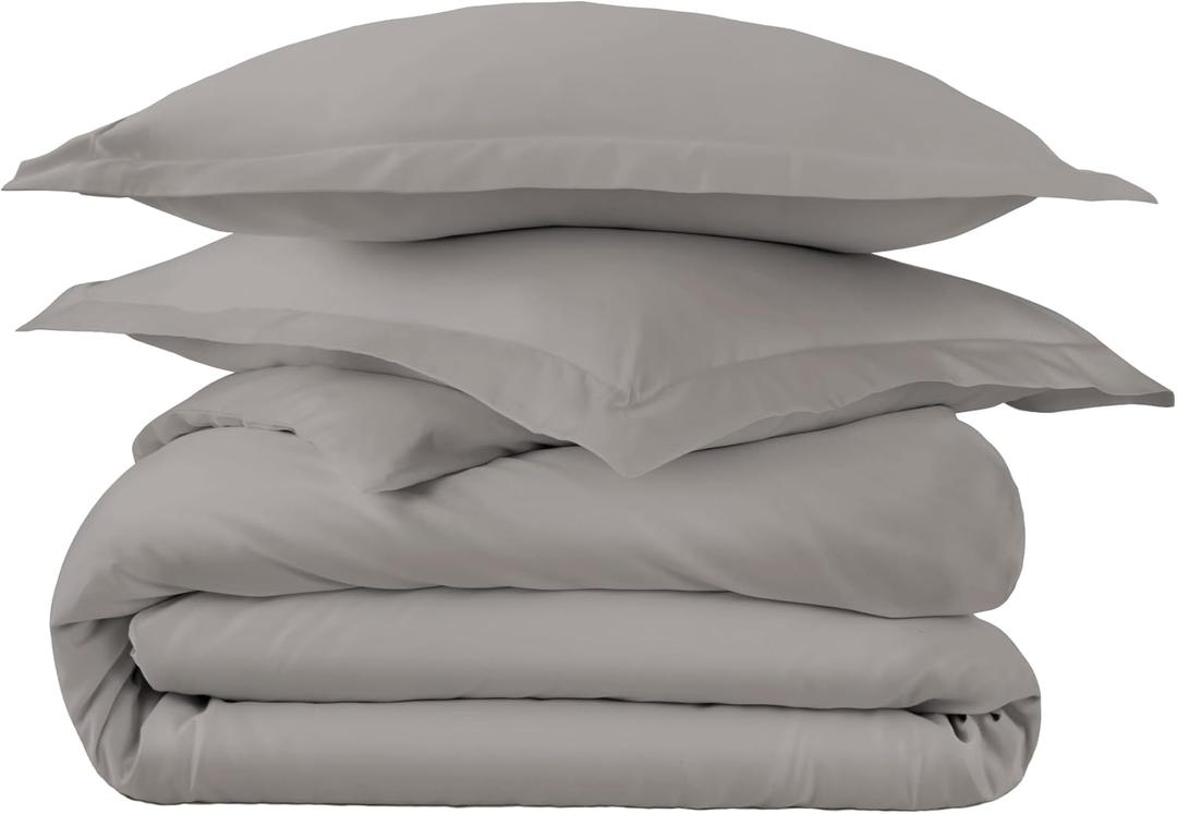 100% Organic Cotton Duvet Cover Twin Size - Naturally Soft Lightweight & Cooling Duvet Cover Set with Decorative Shams - Premium GOTS Certified 300 Thread Count Sateen Weave (Stone, Twin)