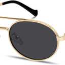 Retro Oval 90s Metal Sunglasses for Women, 2025 Trendy Chic Narrow Gold Sun Glasses Fashion Sunnies (Gold Frame - Black Lens)