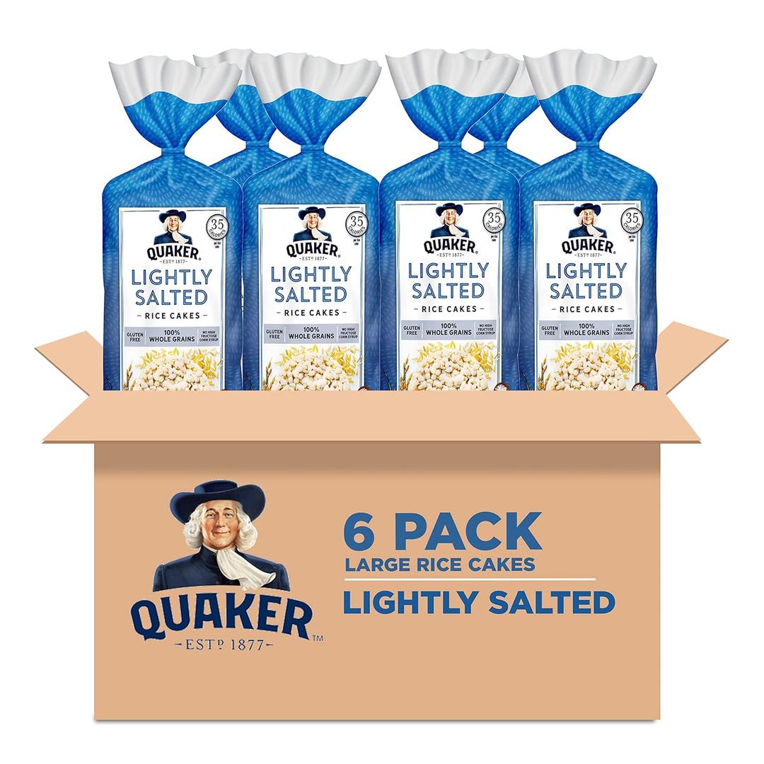 Quaker Large Rice Cakes, Lightly Salted, Gluten Free, 100% Whole Grains, 4.47 Oz, Pack of 6 (Best By: 08/22/2025)