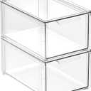 mDesign Kitchen Storage Drawer Box Plastic Storage Box with Pull-Out Drawer Pantry, Fridge and Cupboard Storage for Food and Snacks Pack of 2 Clear