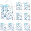 Motipuns 24 Pcs Beach Clear PVC Gift Bags with Handles and Ribbon Beach Bows Blue Party Favor Reusable Ocean Seashell Conch Starfish Plastic Goodie Candy Treat Bags for Birthday Party Supplies