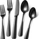 30 Piece Black Silverware Set, Ollex Flatware Set for 6 Food-Grade Stainless Steel Cutlery Utensils Include Spoon Knife Fork Mirror Polished for Home, Party, Wedding, Dishwasher Safe