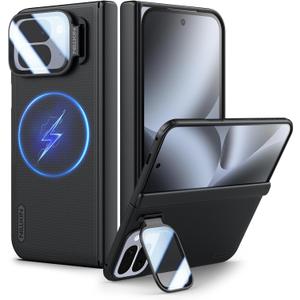 Nillkin Magnetic for Pixel 10 Pro Fold Case with Kickstand, Full Camera Protection, Compatible with MagSafe & Magnetic Hinge Protection, Pixel 10 Fold Case MagSafe, Multi Functional Phone Case, Black