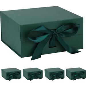 OEMVALATY Green Gift Box,6x6x3 Inches Gift Boxes with Lids for Presents with Magnetic Closure and Ribbon for Wedding,Storage,Birthday(5-Pack)