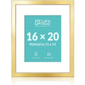 16x20 Picture Frame Gold Poster Frame,Display Pictures 11x14 with Mat or 16x20 Without Mat, Stable and Sturdy Frame and Polished Plexiglass, Horizontal and Vertical Format of The Walls