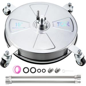 TOR 15" Pressure Washer Surface Cleaner with 4 Wheels, Surface Cleaner for Pressure Washer, 2 Extension Wands, 2 Replacement Nozzles, Power Washer Surface Cleaner for Concrete, Driveway