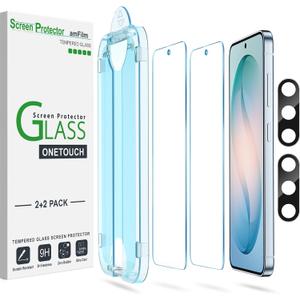 amFilm Auto-alignment OneTouch for Samsung Galaxy S26 6.3'' Screen Protector + Camera Lens Protector, Tempered Glass, 30 seconds Installation, Bubble Free, Case Friendly, Anti-Scratch [2+2 Pack]