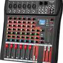 FULUODE 6 Channel Mixer Audio Console, CT-60S Professional Music Mixer DJ Mixing Board with Reverb Bluetooth MP3 Player 48V Phantom Power Supply USB Recording for Studio Karaoke Live Performance