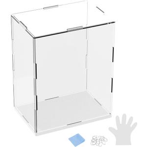 1-Pack Acrylic Display Case, 5.9x3.9x9.9 Inch/15x10x20cm Acrylic Clear Display Case Box with Black Wooden Base for Collectibles, Dustproof Showcase [White, Clear]
