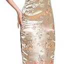Women Cheongsam Long Dress Evening Short Sleeve Slim Fit Maxi Dress Floral Faux Silk Stand Collar Bodycon Qipao.L