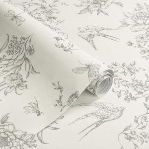 Froluya Floral Peel and Stick Wallpaper Vintage Contact Paper 16.9"x 118.1" Cream White and Gray Wallpaper Peel and Stick Floral Birds Self Adhesive Removable Wall Paper for Bathroom Cabinets Decor
