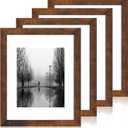 iRahmen 11x14 Picture Frame Set of 4 with Tempered Glass, Rustic Frame Display 8x10 Pictures with Mat or 11 x 14 Without Mat, Wooden Photo Frames for Wall Mounting (Dark Brown)