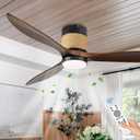 60in Dimmable Flush Mount Ceiling Fans Light with Remote Control 3 Blade Farmhouse Hemp Rope Ceiling Fan with Light Walnut Wood Black Ceiling Fan Outdoor for Kitchen Bedroom Living Room