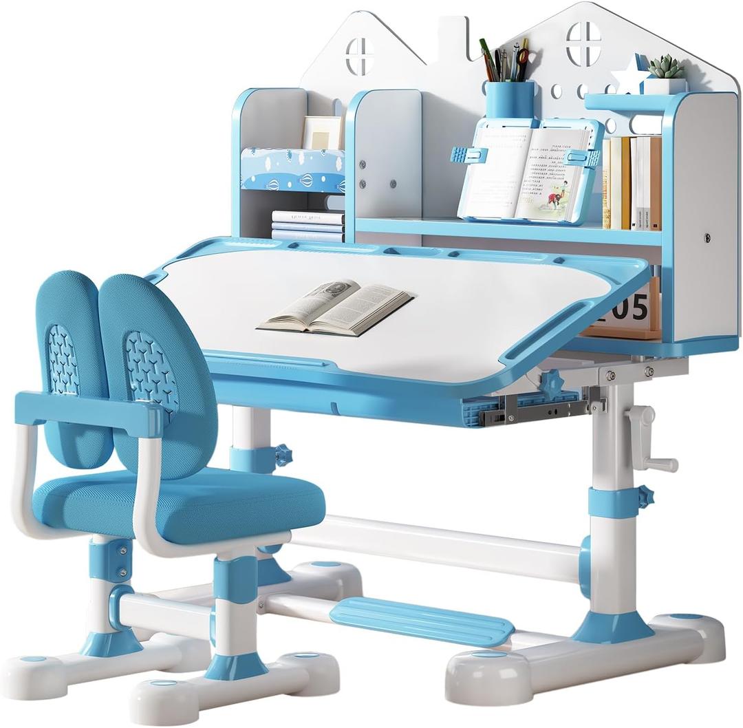 Kids Desk and Chair Set- 3-12 Height Adjustable Ergonomic Art Desk