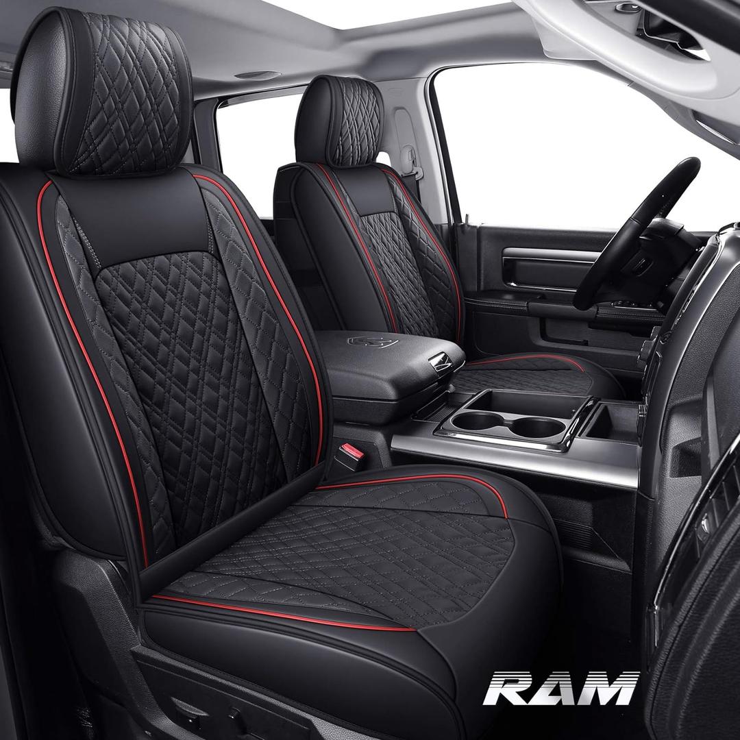 YIERTAI Car Seat Covers for Dodge Ram Fit 2009-2026 1500 2010-2026 2500 3500 Classic Bighorn Longhorn Laramie Tradesman Truck Red Full Set