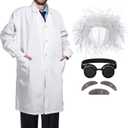 SATINIOR 6 Pieces Mad Scientist Costume Adult Back to The Future Doc Brown Crazy Old Man Wig Goggles Lab Coat Props Size Large