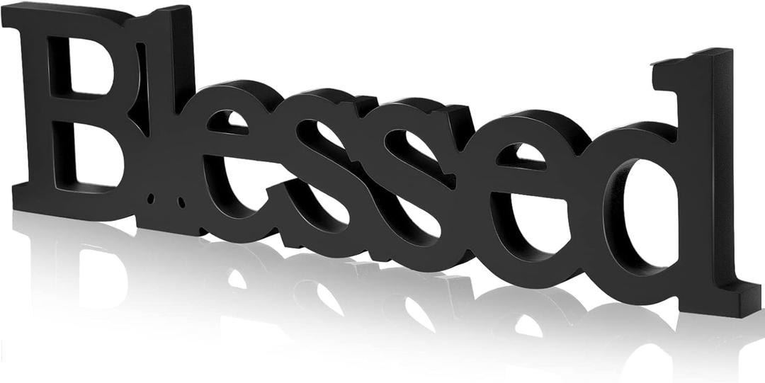Blessed Letter Table Sign Blessed Standing Letter Table Sign Rustic Wooden Home Standing Decor for Wedding Graduation Party Baby Shower First Communion Christening Decorations(Black)