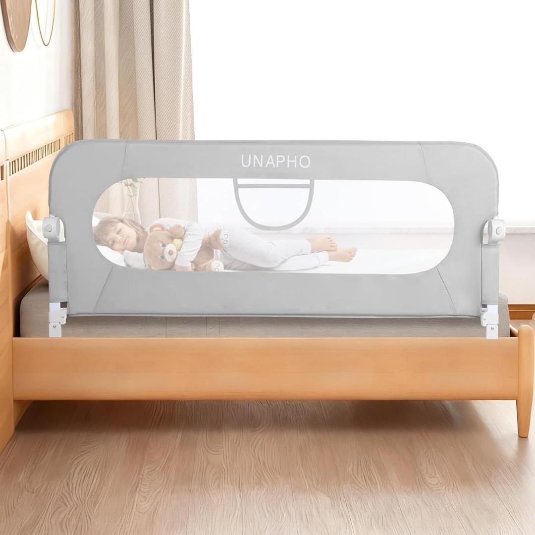 Bed Rail for Toddlers,59 Inch Swing Down Kids Bed Rails Guard for Twin,Full,Queen,Bunk Size Bed,Extra Tall Child Bed Rail Guard with Reinforced Anchor Safety System(Grey,59 Inch)