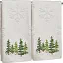 2 Pack Christmas tree Hand Towels 100% Cotton Jacquard snowflake Embroidered Pine Trees holiday Kitchen dish Towels Retro Neutral Beige Bathroom Towels Set gift Seasonal Xmas Winter Bathroom Decor