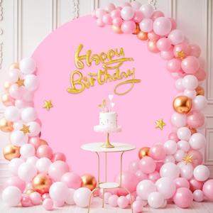 Babenest 7.2FT Light Pink Round Backdrop Cover, Two-Sided Spandex Circle Balloon Arch Stand Cover for Party Wedding Ceremony Birthday Baby Shower Anniversary Decoration