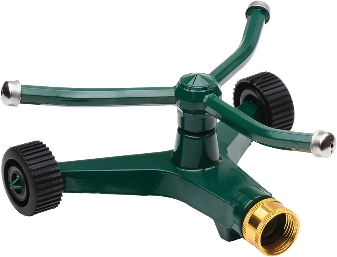Melnor Metal Revolving Sprinkler; 3-Arm Rotary with Wheeled Base , Green , 45' - 7000
