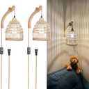 Frideko Wicker Wall Sconces Set of Two Plug in, Rattan Wall Lamp with Plug in Cord, Farmhouse Wall Light Fixtures with 9.84FT On/Off Switch Cord, Boho Sconces Wall Lighting for Bedroom Living Room (White(2PC))