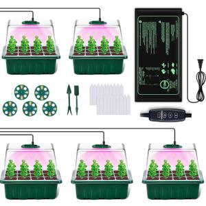 FINEST+ Seed Starter Tray with Heat Mat and Grow Light,5 Pack Seedling Starter Trays with Time Controller,Seedling Starter Tray with Adjustable Brightness,Seed Starting Kit with Adjustable Humidity
