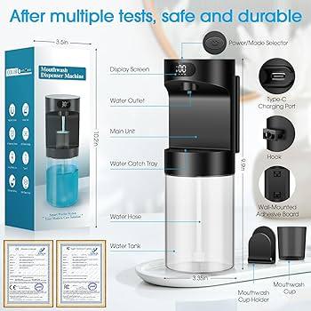 ZOFGENOW Automatic Mouthwash Dispenser for Bathroom,Bathroom Accessories 19.4 Fl Oz Dispensers with Magnetic Cups,Wall Mounted Dispenser,Suitable for All Age Groups,Black