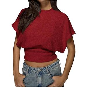 Women's Y2K Dolman Sleeve Tops Cinched Waist Going Out Tops Cap Sleeve Crop Shirt Casual Fall Spring Summer Shirt XS