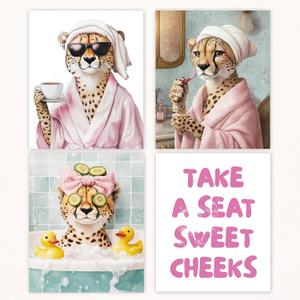 Poecinvi Trendy Leopard Bathroom Wall Art Prints Set of 4, Cheetah Print Bathroom Decor, Preppy Funny Leopard Posters Pictures Wall Decor for Bath Room Washroom Dorm, 8x10 Unframed (10x8)