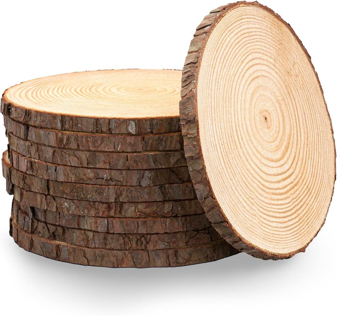 Set of 10 Large Wood Slices (10-12)  Rustic Wooden Rounds for Wedding Centerpieces, Event Decor, and Table Centerpieces