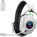 Wireless Gaming Headset with Noise Canceling Microphone for PC, PS5, PS4, Switch, Mac2.4 GHz Wireless & Bluetooth 5.4 Gaming Headphones, Cool RGB Lighting, 40Hr Battery, 50mm Drivers-White