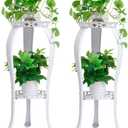 2 Pack Metal Potted Plant Stand 2 Tier Tall Flower Pot Stands Decorative Flower Pot Rack Planter Holders Indoor Outdoor (White)