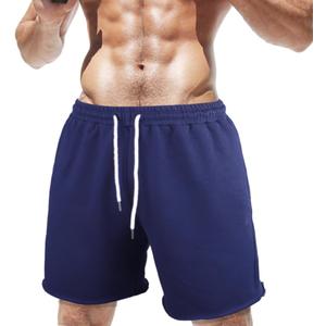 Men's Gym Sport Bodybuilding Workout Casual Shorts with Pockets 3 inch Inseam Raw Hem Terry Cotton, Medium