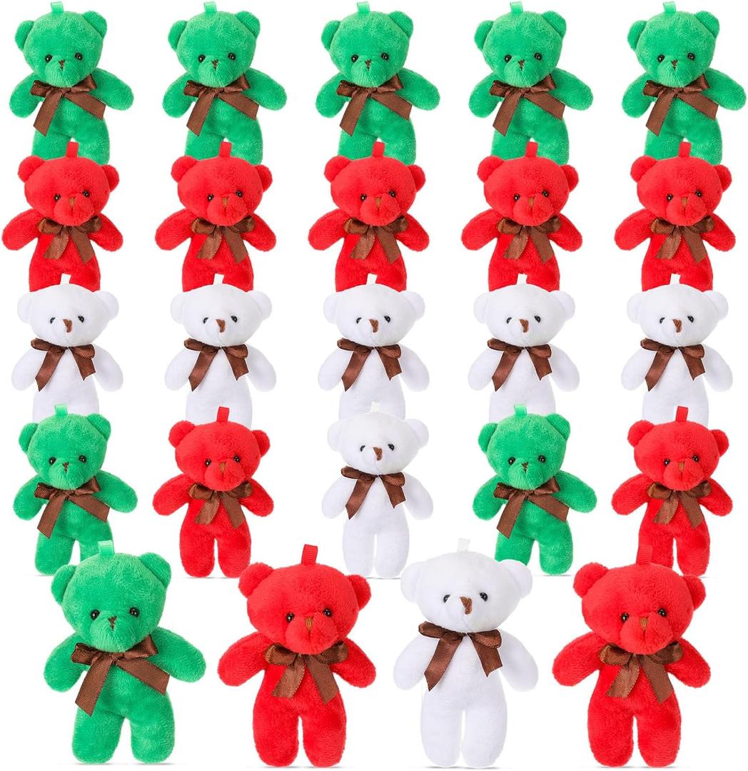 Liliful 48 Pcs Christmas Plush Bears Stuffed Animals Plush Bears with Ribbon Bow Soft Plush Toys for Girls Christmas Decorations Birthday Gifts Bear Baby Shower Favors