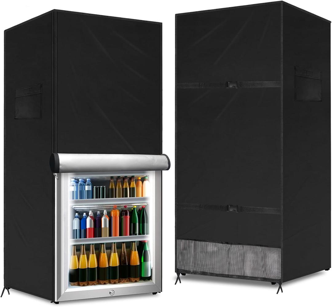 Outdoor Refrigerator Cover Outdoor Dustproof Freezer Covers for Protecting Upright Freezers/Beverage Refrigerator Compact 5-7.5 Cubic Foot Freezer (Black, 23" x 23"x 56")