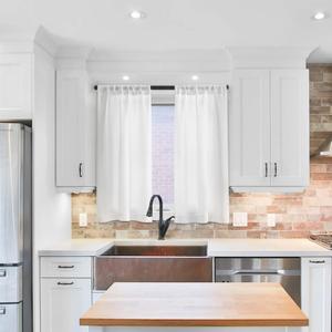 Linen Textured Semi Sheer Kitchen Tiers Curtains, 30 Inches Long, Rod Pocket Cafe Drapes for Bathroom, Laundry Room, RV (2 Panels, White, 30" W x 30" L)