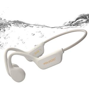 Swimming Headphones,IPX8 Waterproof Bone Conduction Headphones,32GB Memory Open Ear Headphones with Mic,Wireless Earphones Underwater Sport Earbuds for Workout Running Cycling Gift (Cream)