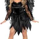 Morph Fallen Angel Costume Women With Black Wings Adult, Halloween Costumes For Women, Angel Costume For Woman (Large)