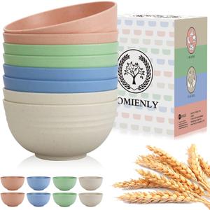 Homienly Wheat Straw Bowls, Unbreakable Cereal Bowls Microwave Safe, 8 PCS Lightweight Stackable Snack & Soup Bowls for Kitchen, Camping, Party, Dishwasher Safe Plastic Bowl Alternative (Light, 26oz)